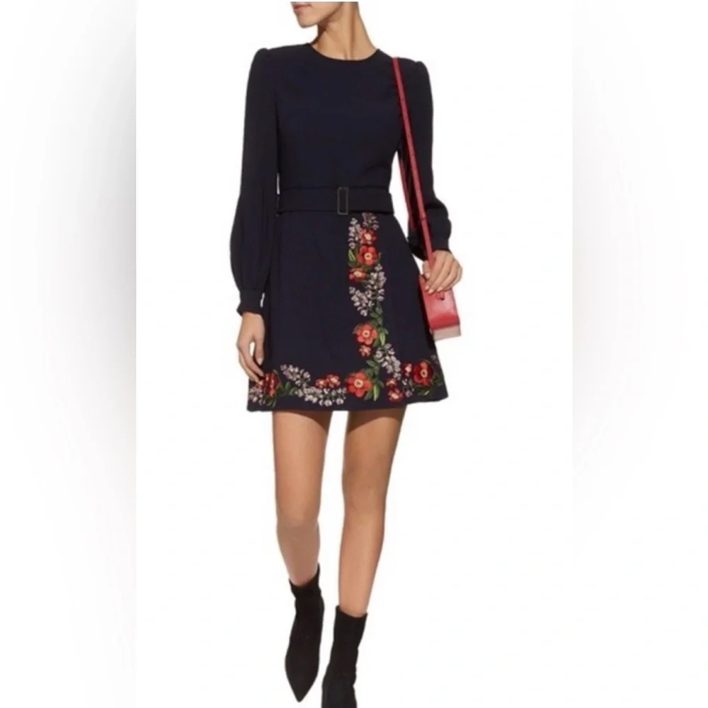 Ted Baker Navy Long Sleeved Dress with Floral Embroidery, Size 10 - Picture 2 of 14